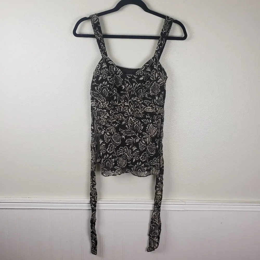 Women's Ann Taylor Brown Chiffon Floral Ruched Business Casual Attire Size 02 - Picture 4 of 11